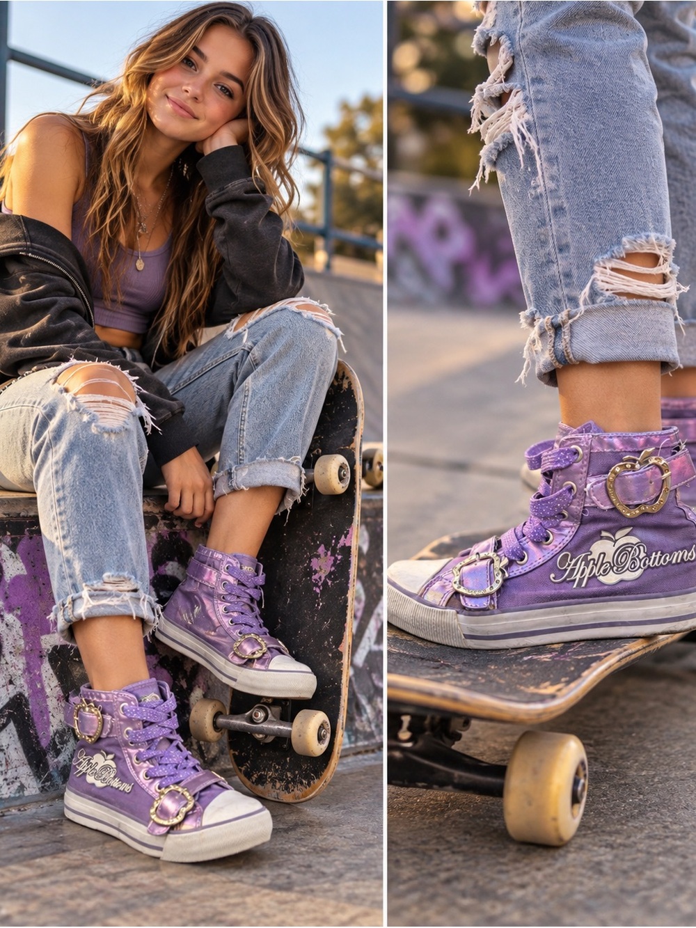 Apple Bottoms Kishia Purple Metallic High Top Wedge Sneakers Size 6.5